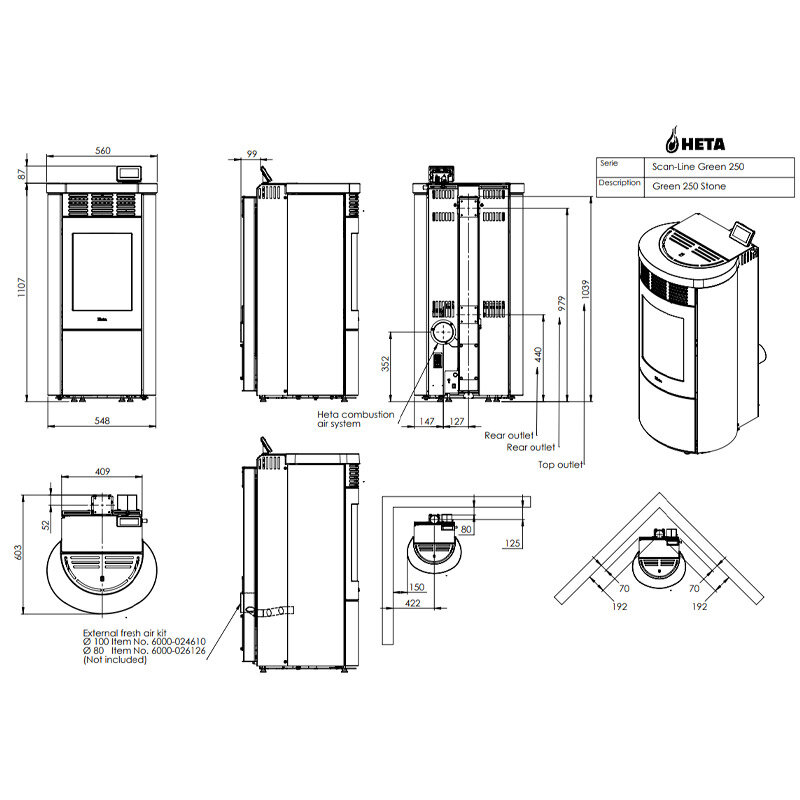 Pelletofen HETA Scan-Line Green 250 mit 8,8 kW