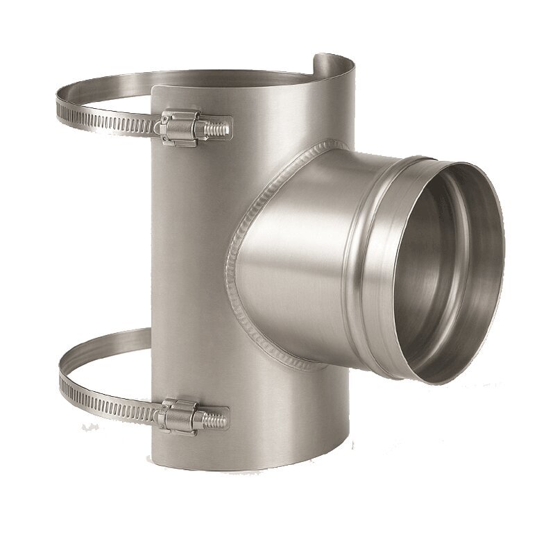 Edelstahlschornstein TR 90° T-Stück / Feuerungsanschluss TR 90° Sattelstück Einwandig DN 100 - 250 mm