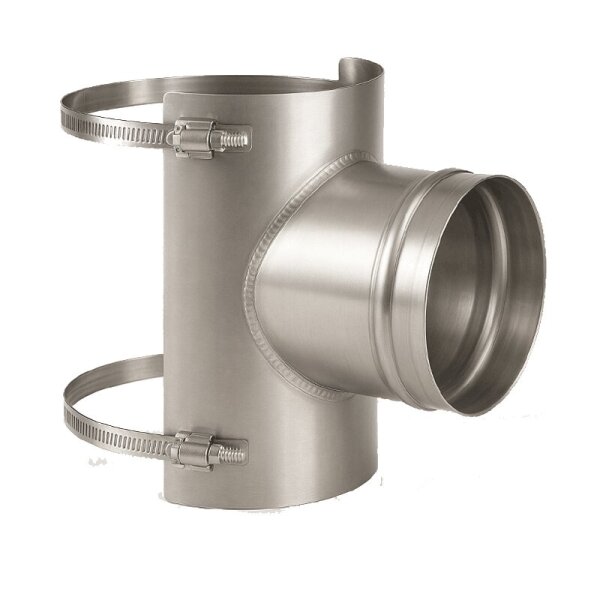 Edelstahlschornstein TR 90° T-Stück / Feuerungsanschluss TR 90° Sattelstück Einwandig DN 100 - 250 mm