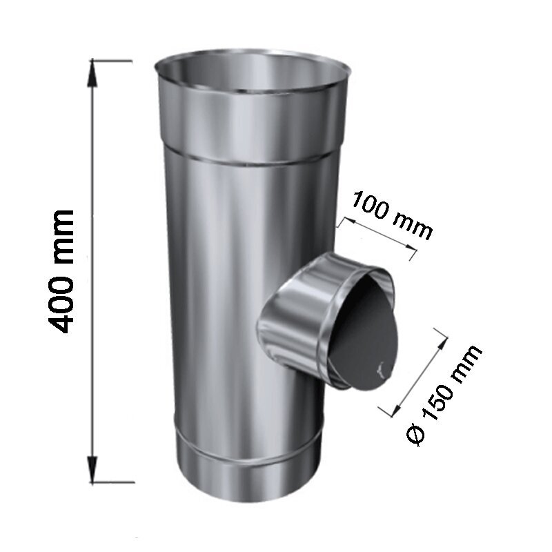 Edelstahlschornstein T-Stück 90° mit Zugbegrenzer Einwandig DN 113 - 300 mm