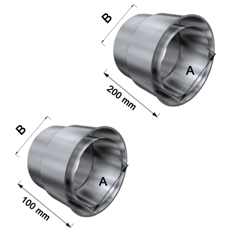 Edelstahlschornstein Doppelwandfutter L 100 / 200 Einwandig DN 80 - 300 mm
