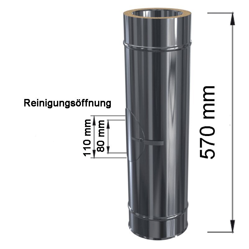 Doppelwandige Edelstahlschornstein Längenelement mit Revision Reinigungselement DW Ø 80 - 300 mm