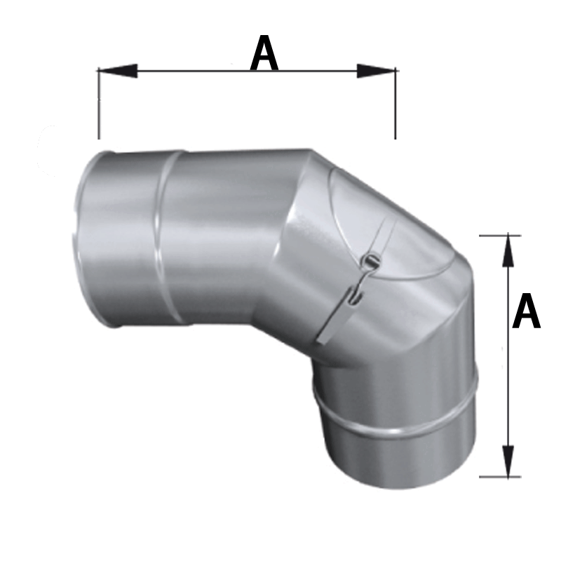 Edelstahlschornstein Bogen 90° mit Revision Einwandig DN 80 - 300 mm