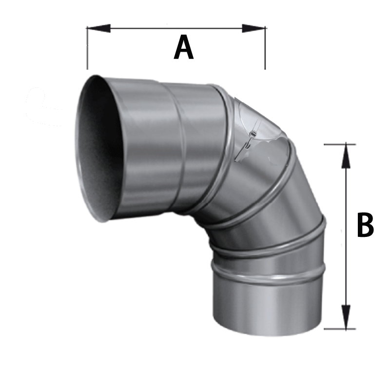 Edelstahlschornstein Bogen verstellbar 0 - 90 ° Einwandig mit Revision DN 80 - 300 mm