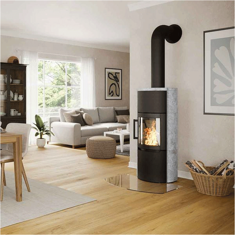 Kaminofen Wiking Mala 6 - 4,5 kW Stahl Schwarz oder Grau mit Natursteinverkleidung – Grau oder Weiß