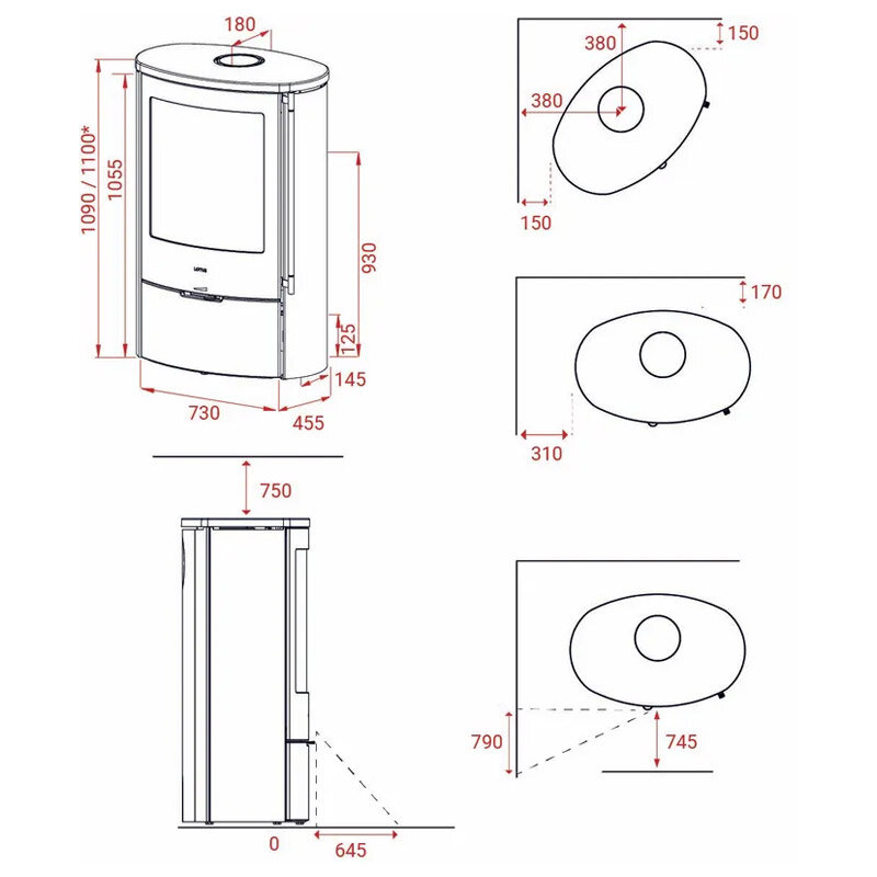 Kaminofen Lotus Jubilee 35 mit 7,2 kW in verschiedenen Verkleidungen erhältlich