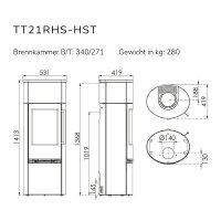 Kaminofen TermaTech TT21RHS &ndash; Heatstorage 5 kW Speckstein Stahl schwarz