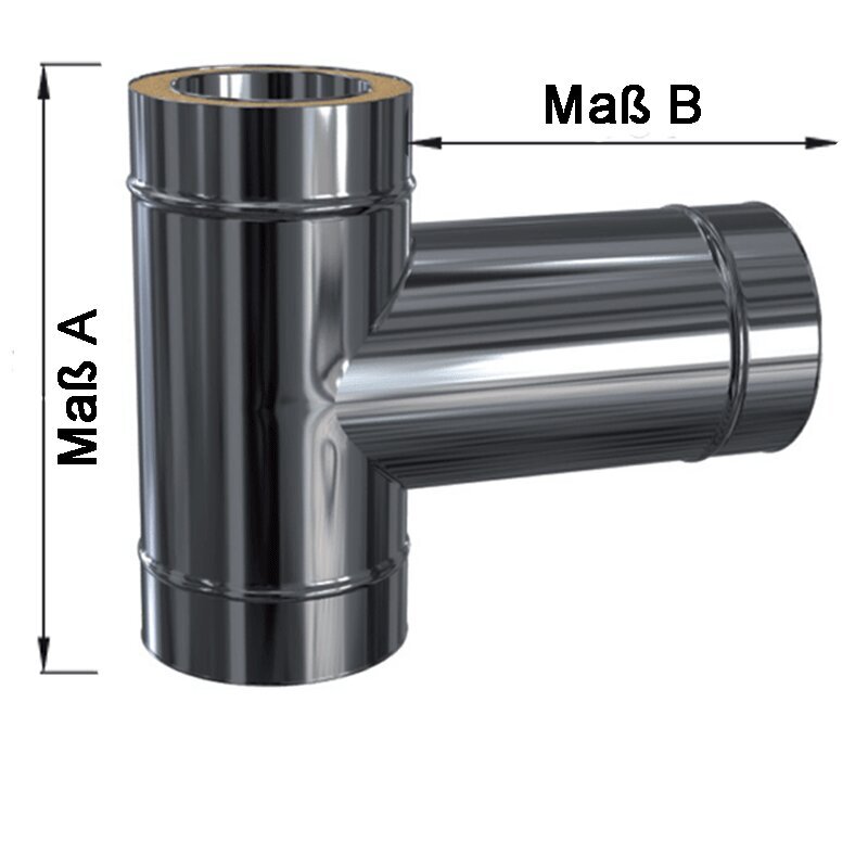 Doppelwandige Edelstahlschornstein T-Anschluss 90° mit langem Stutzen DW Ø 80 - 300 mm