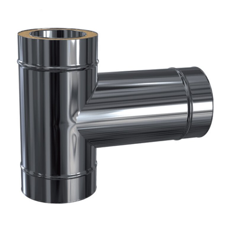 Doppelwandige Edelstahlschornstein T-Anschluss 90° mit langem Stutzen DW Ø 80 - 300 mm