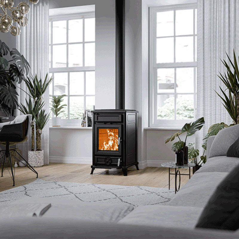 Kaminofen Thermorossi Filo Evo mit 10,8 kW aus Stahl und Gusseisen