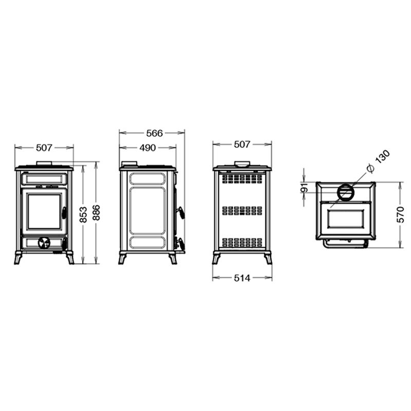 Kaminofen Thermorossi Filo Evo mit 10,8 kW aus Stahl und Gusseisen