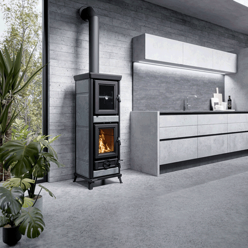 Thermorossi Agnese EVO 5 Stone – Speckstein Küchenofen mit 7,3 kW, Backofen & Gusseisen-Feuerraum