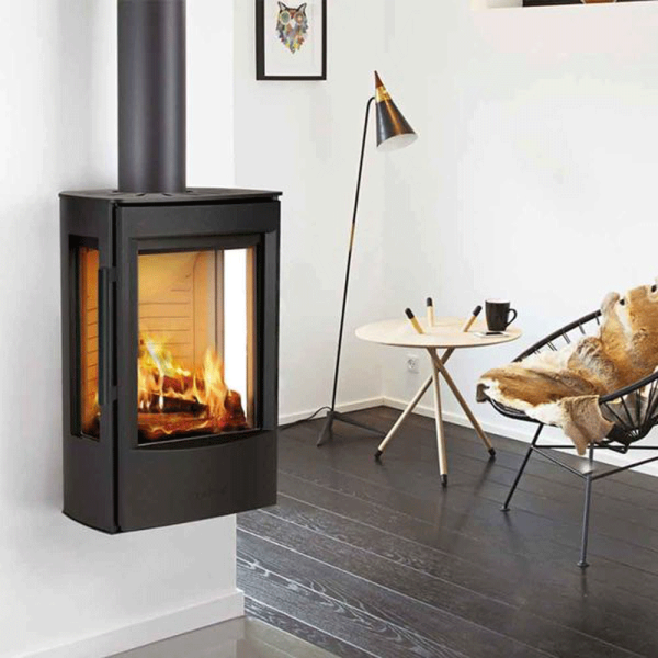 Wiking Miro 1 Kaminofen Wandhängend mit Seitenscheiben – 4,9 kW in Schwarz oder Grau