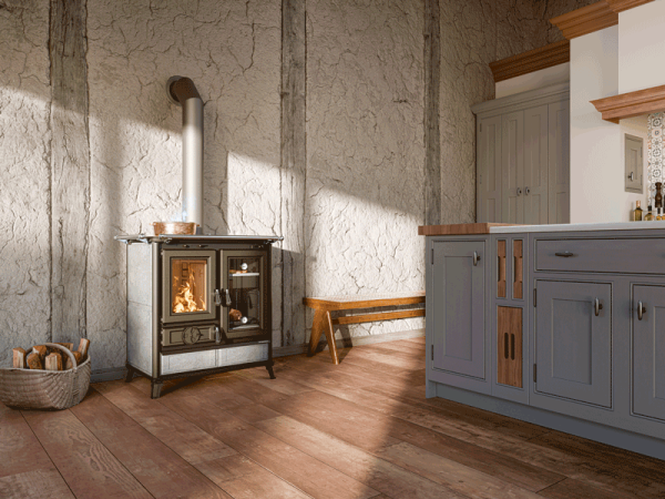 Thermorossi Melissa Evo Speckstein – Kompakter Holzherd mit Wärmespeicher & Doppel-Backfach 8,2 kW