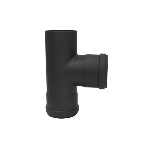 Pelletrohr Rauchrohr T- Stück mit Kondensatschale Senotherm schwarz