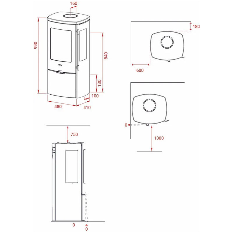 Kaminofen Lotus Mondo 3G mit Seitenscheiben 5,9 kW