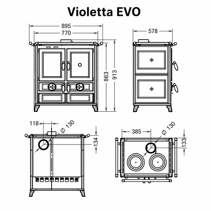 Thermorossi Violetta Evo Küchenofen mit Backfach & Kochplatten 8,2 kW