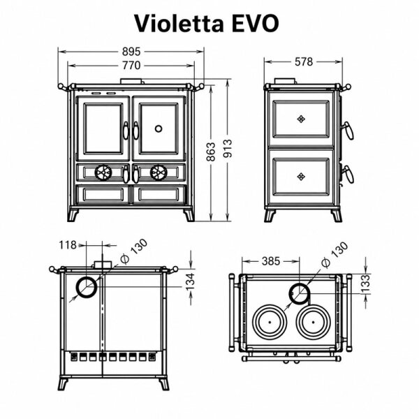 Thermorossi Violetta Evo Küchenofen mit Backfach & Kochplatten 8,2 kW