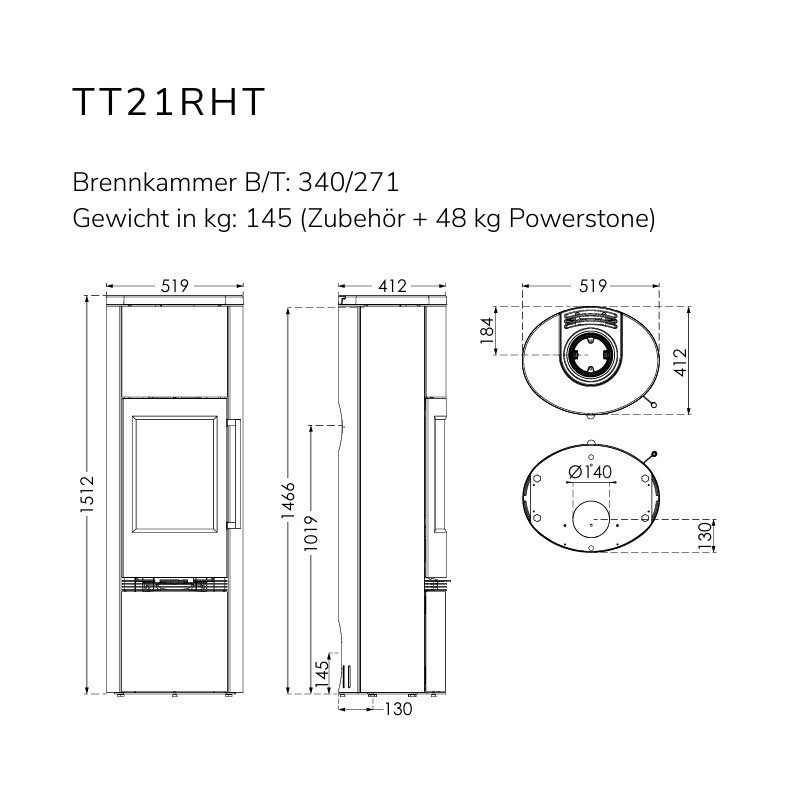 TermaTech TT21RHT Kaminofen Stahl schwarz 5 kW