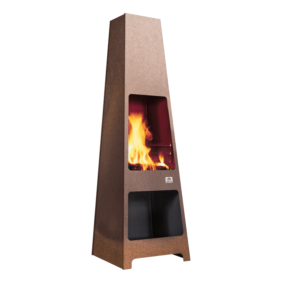 Jøtul Loke Corten Terrassenofen – Outdoor-Feuerstelle mit Stauraum & Grilloption
