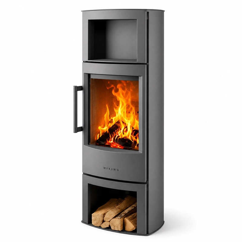 Kaminofen WIKING Miro 6+ Naturstein/Stahlstein mit Holzfach oder Holzfachtür | 4,9 kW