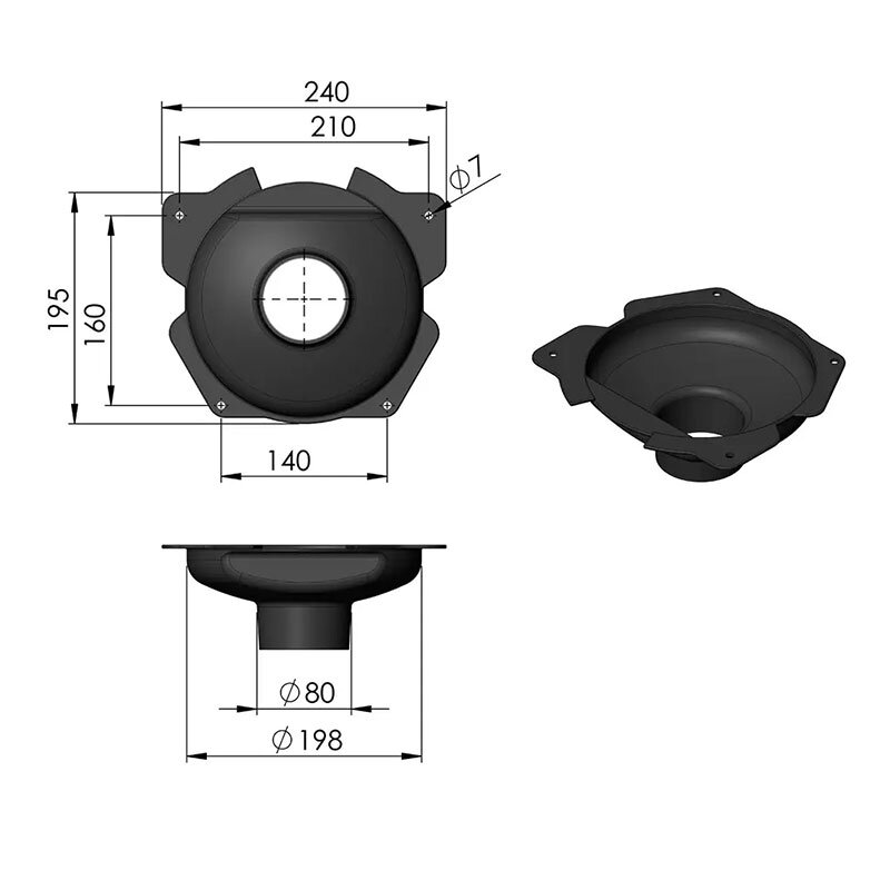TermaTech Frischluftstutzen für Kaminöfen (für Serie TT20, TT21, TT23, TT44)