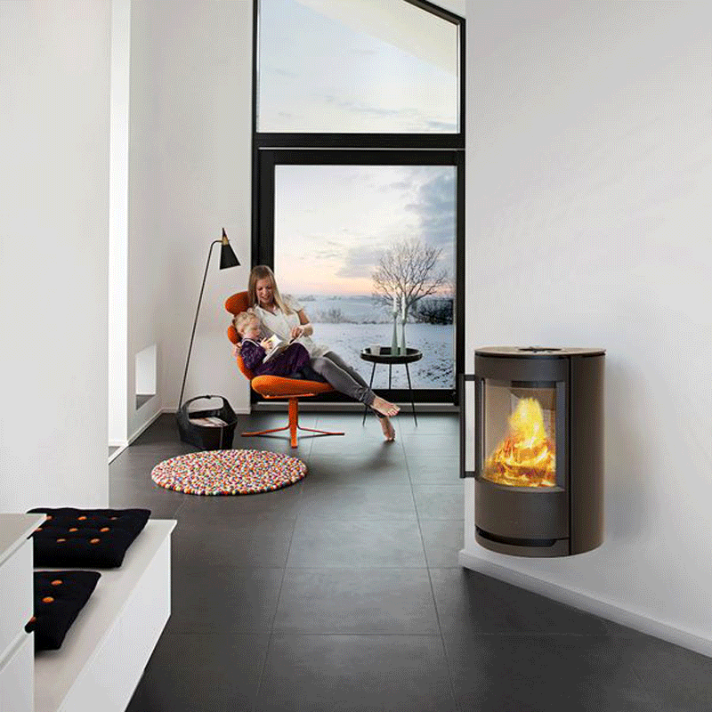 Kaminofen Wiking Luma 2 – 7 kW, wandhängend oder auf Säule, Schwarz oder Grau