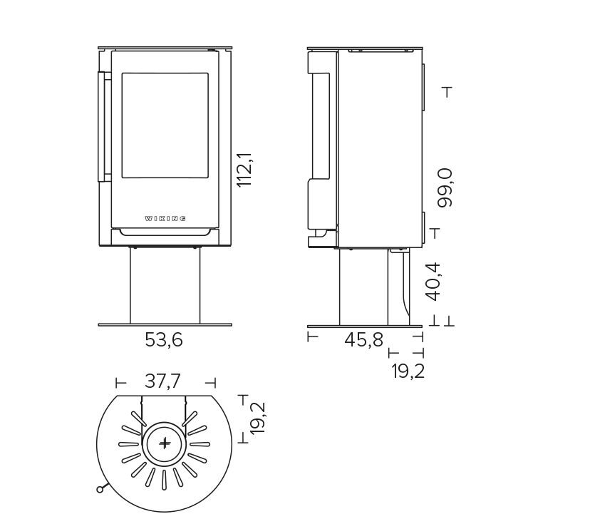 Kaminofen Wiking Luma 2 – 7 kW, wandhängend oder auf Säule, Schwarz oder Grau