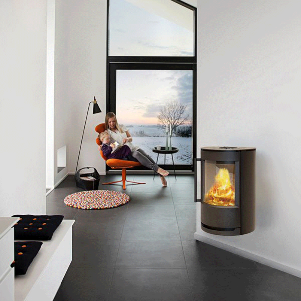 Wiking Luma 2 Kaminofen – 7 kW, wandhängend oder auf Säule, Schwarz oder Grau
