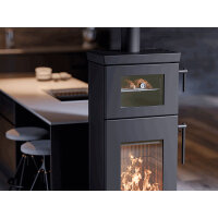 Thermorossi Zen O Kaminofen Stahl schwarz mit Holzfach und Backfach