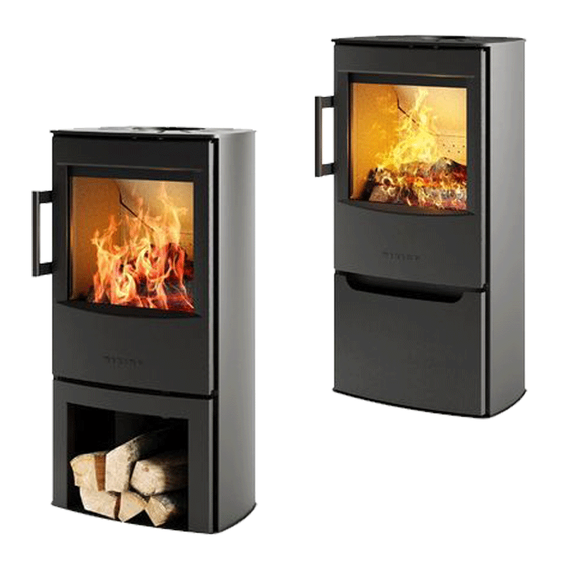 Kaminofen WIKING Mini 4 – Holzfachtür oder offenes Holzfach | 4,5 kW | Schwarz oder Grau