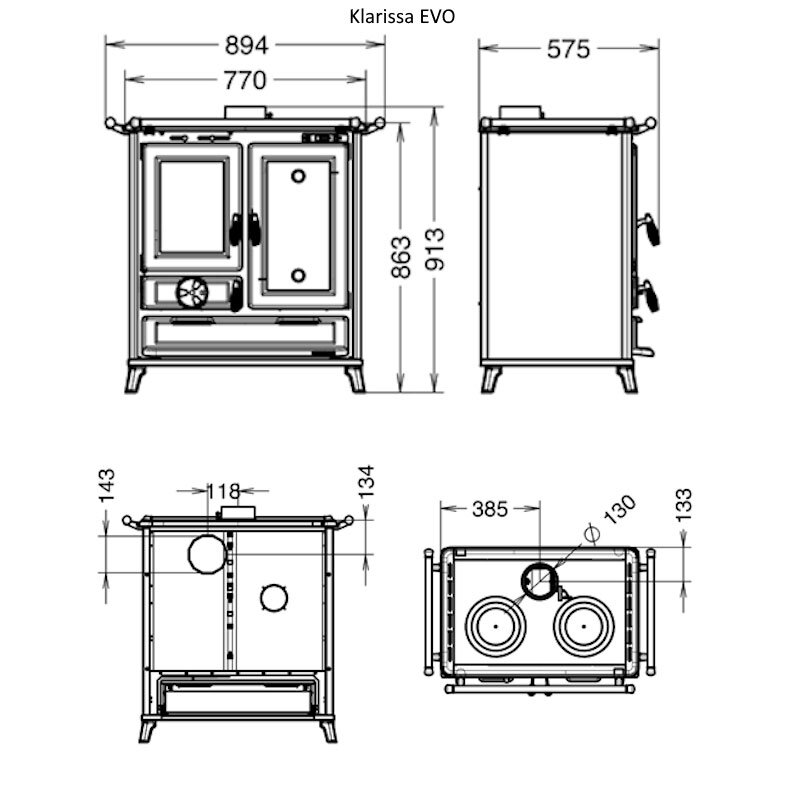 Thermorossi Klarissa Evo Küchenofen mit Doppel-Backfach & Gusskochplatte 8,2 kW