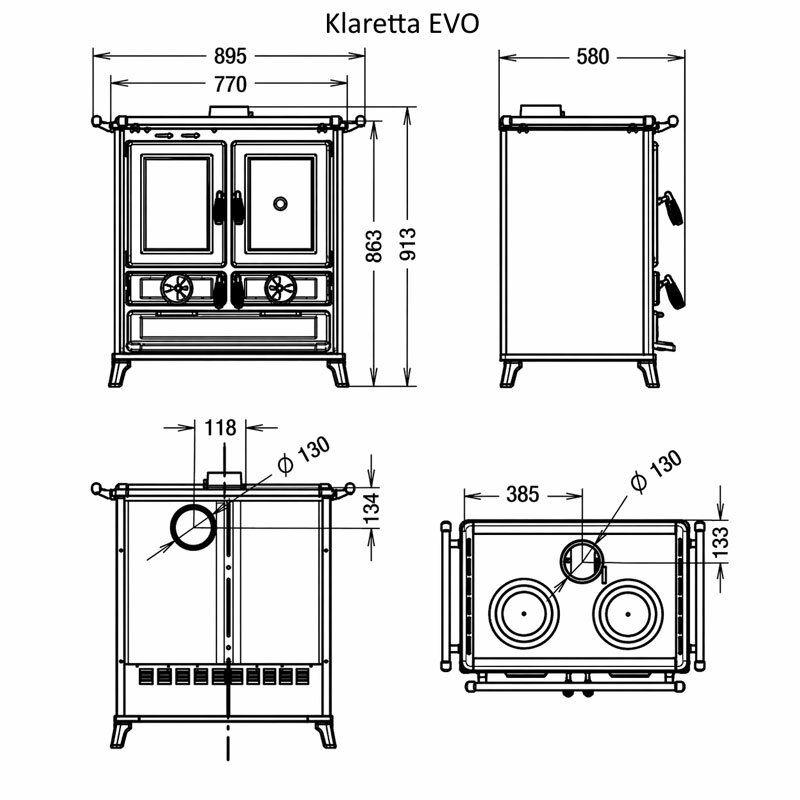 Thermorossi Klaretta Evo Küchenofen mit großem Backfach & Kochplatten 8,2 kW