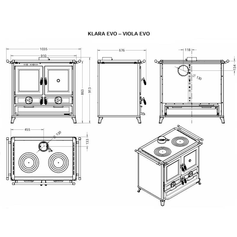Thermorossi Klara Evo Küchenofen mit Backfach matt schwarz 12,1 kW