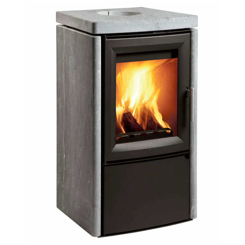 Kaminofen VARDE OVNE Aura 3 grau mit Naturstein 5,0 kW
