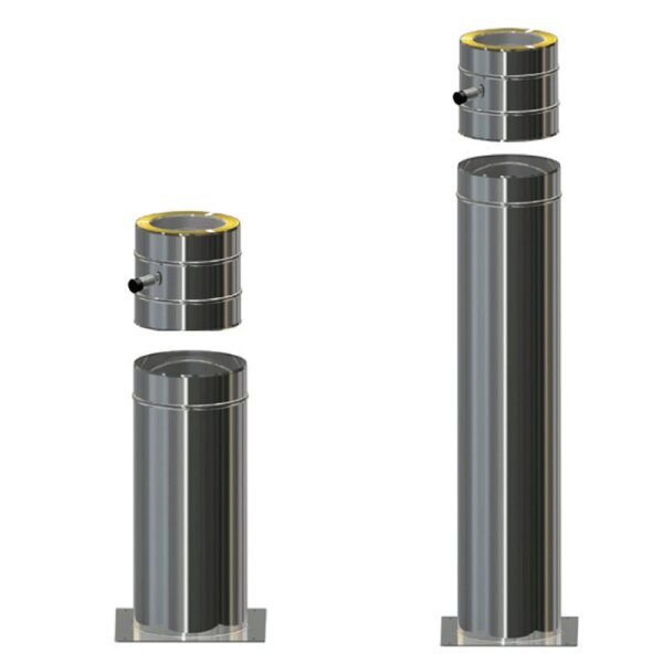 Doppelwanige Edelstahlschornstein Standfuß kürzbar inkl.Rußtopf Ø 80 - 300 mm