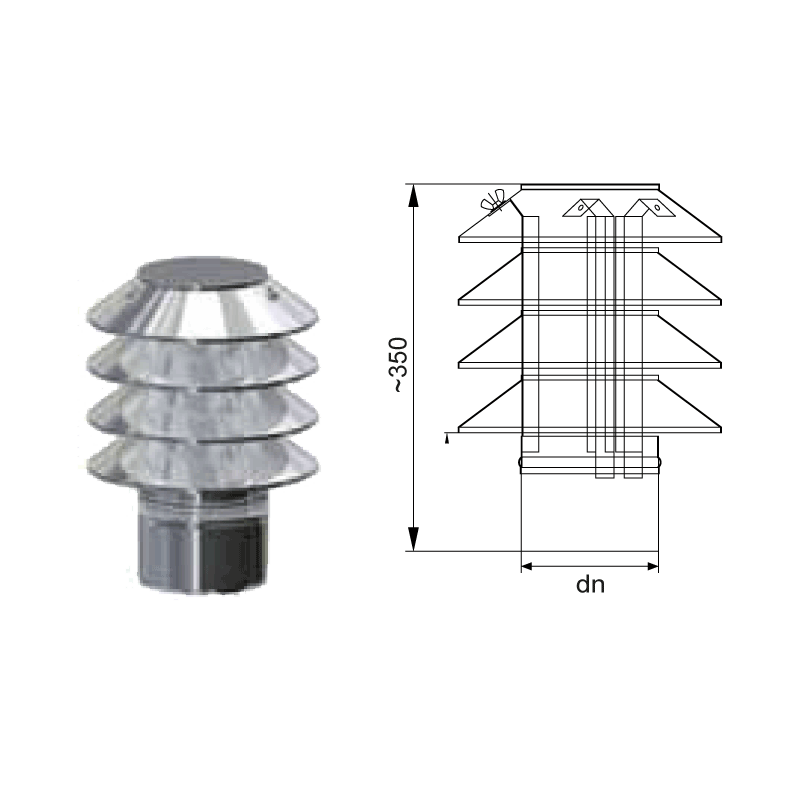 Edelstahlschornstein Regenhaube mit Lamellen Einwandig DN 113 - 300 mm