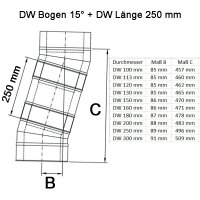 Doppelwandige Edelstahlschornstein Bogen / Winkel 15° DW Ø 80 - 300 mm