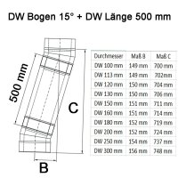 Doppelwandige Edelstahlschornstein Bogen / Winkel 15° DW Ø 80 - 300 mm