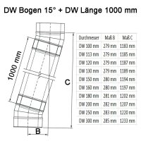 Doppelwandige Edelstahlschornstein Bogen / Winkel 15° DW Ø 80 - 300 mm