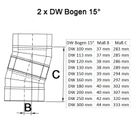 Edelstahschornstein Versatz mit Bögen 2x 15° DW...