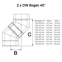 Edelstahschornstein Versatz mit Bögen 2x 45° DW...