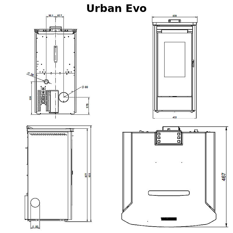 Thermorossi Urban Evo Pelletofen 7 kW mit Verkleidung in Schwarz oder Weiß