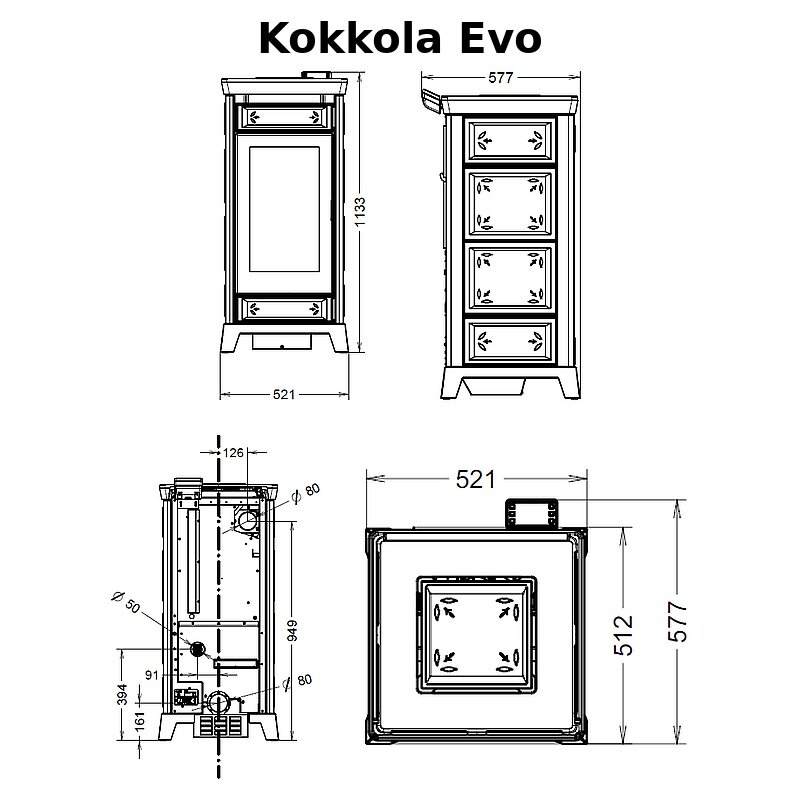Thermorossi Kokkola Evo Pelletofen 10 kW Keramik in 4 Farben
