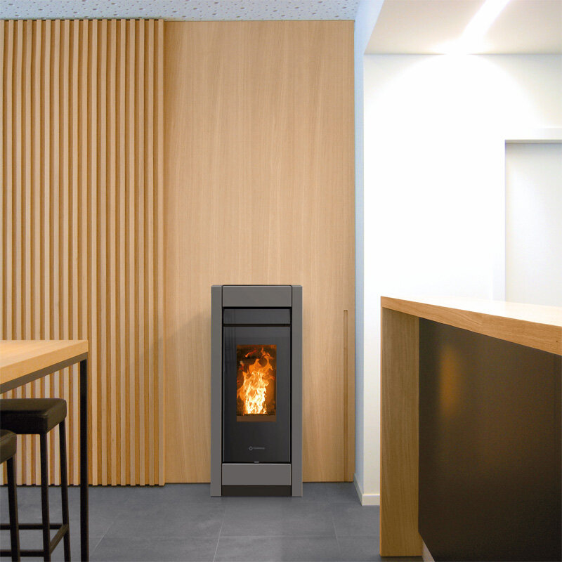 Kaminofen Thermorossi Essenza Evo Wood Metalcolor grau optional kanalisierbar