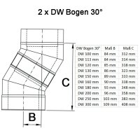 Doppelwandige Edelstahlschornstein Bogen / Winkel 30° DW Ø 80 - 300 mm