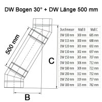 Doppelwandige Edelstahlschornstein Bogen / Winkel 30° DW Ø 80 - 300 mm